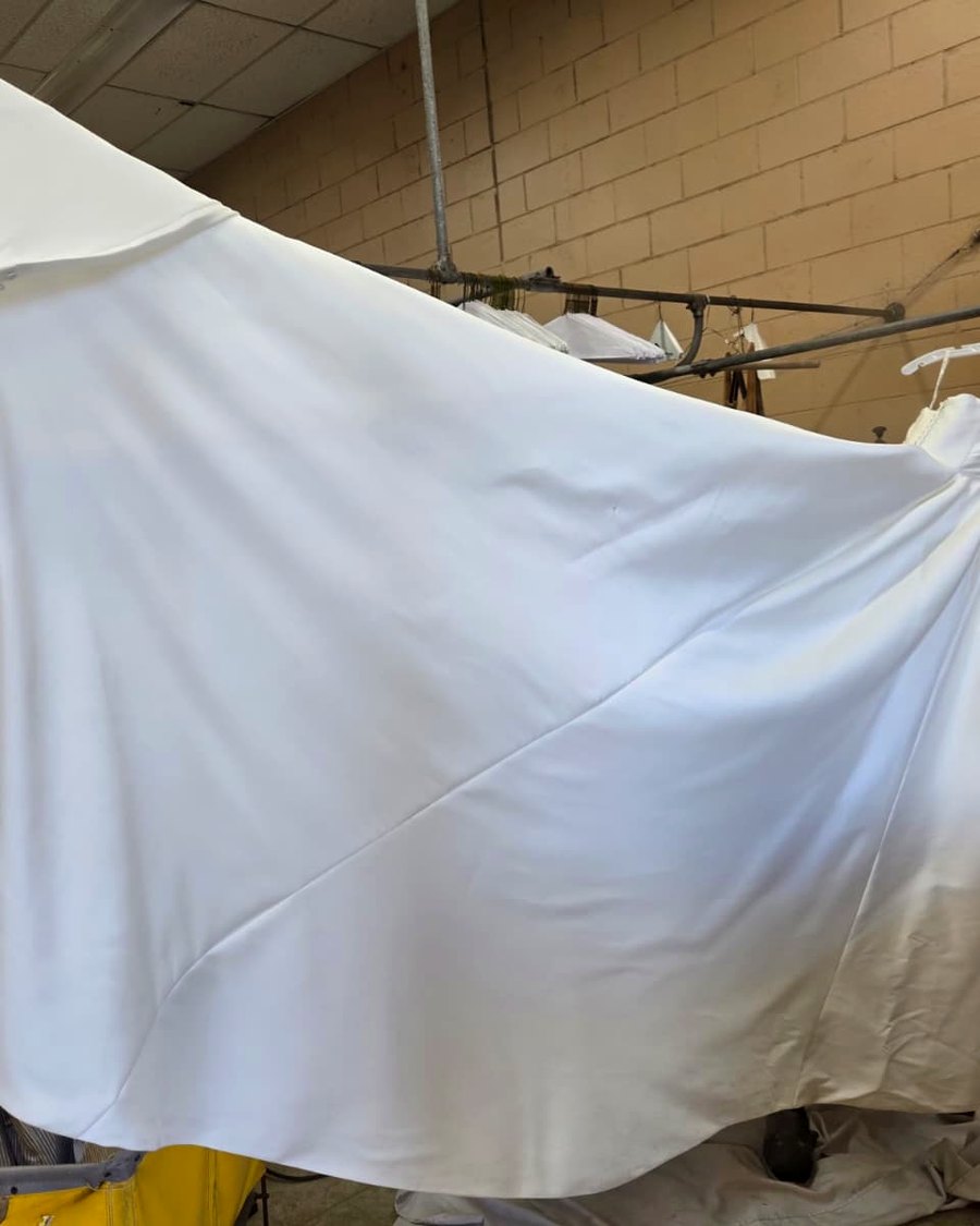 Freshly cleaned wedding gown at Diamond Cleaners